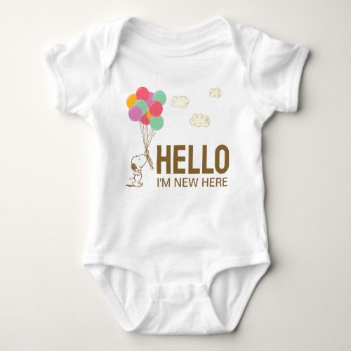 Snoopy and Balloons  Baby Shower m New Here Baby Bodysuit