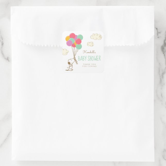 Snoopy and Balloons Baby Shower Square Sticker (Bag)