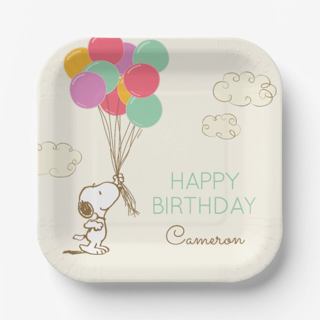 Snoopy and Balloons Birthday Paper Plates (Front)