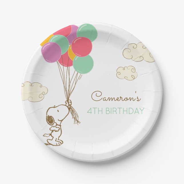 Snoopy and Balloons Birthday Paper Plates (Front)