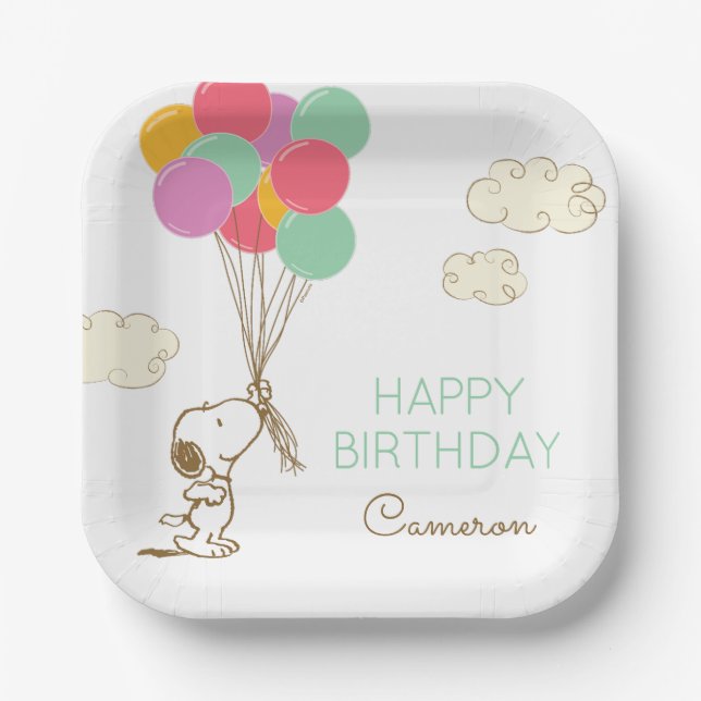 Snoopy and Balloons Birthday Paper Plates (Front)
