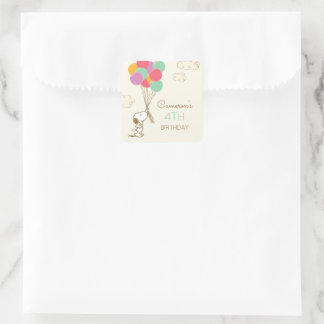 Snoopy and Balloons Birthday Square Sticker