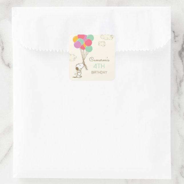 Snoopy and Balloons Birthday Square Sticker (Bag)