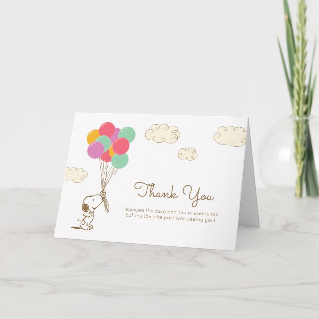 Snoopy and Balloons Birthday Thank You Card (Front)