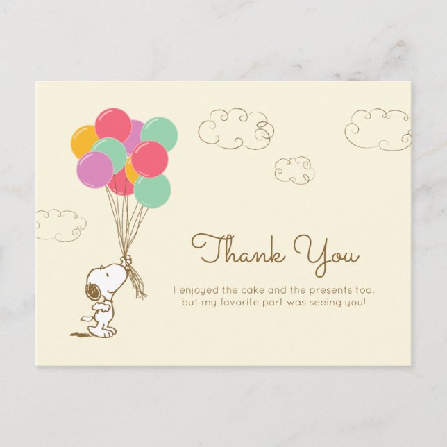 Snoopy and Balloons Birthday | Thank You Postcard (Front)