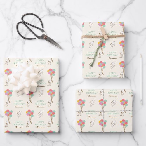 Snoopy and Balloons Birthday Wrapping Paper Sheets