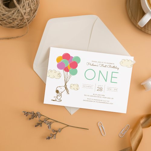 Snoopy and Balloons First Birthday Invitation
