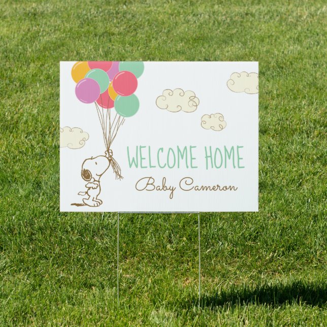 Snoopy and Balloons Welcome Home Baby Sign (Insitu)
