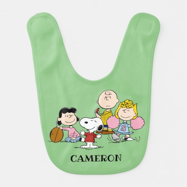 Snoopy and the Gang Play Football Baby Bib (Front)