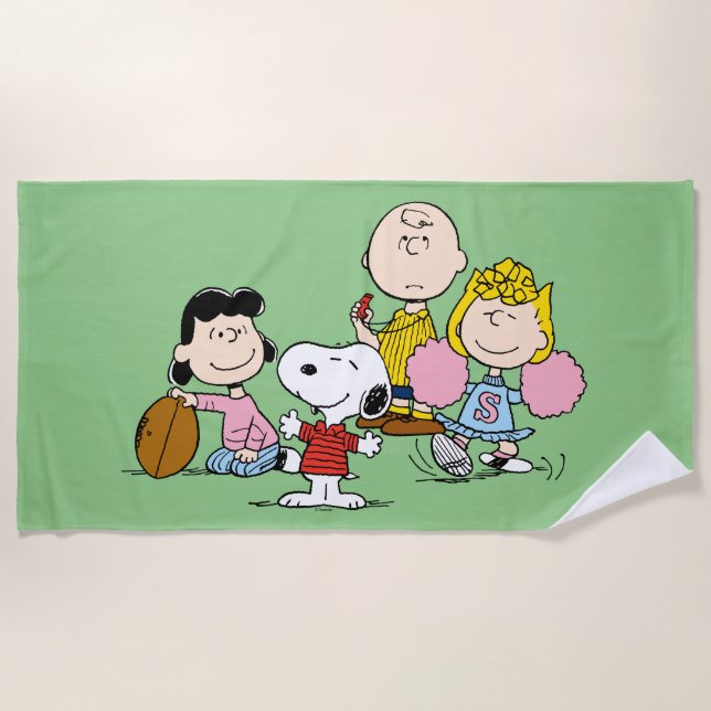 Snoopy and the Gang Play Football Beach Towel (Front)