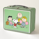 Pink Colored Peanuts Kids Tin Lunch Box - Snoopy Lucy And Friends Tin box