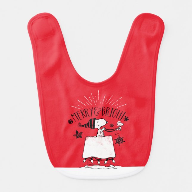 Snoopy and Woodstock - Merry & Bright Baby Bib (Front)