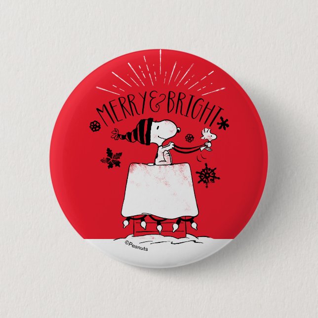 Snoopy and Woodstock - Merry & Bright Button (Front)