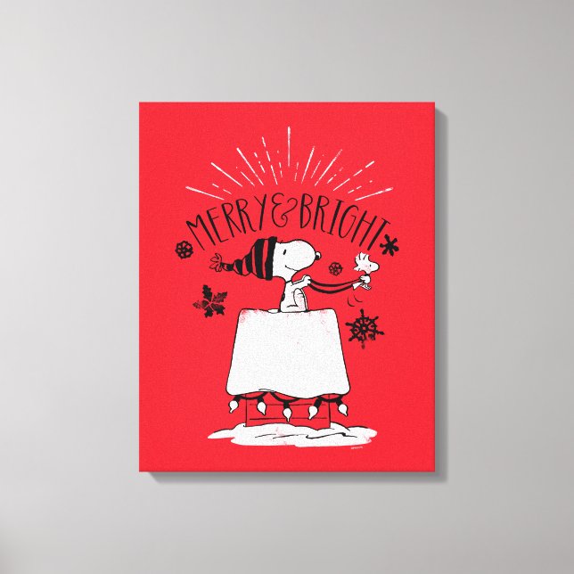 Snoopy and Woodstock - Merry & Bright Canvas Print (Front)