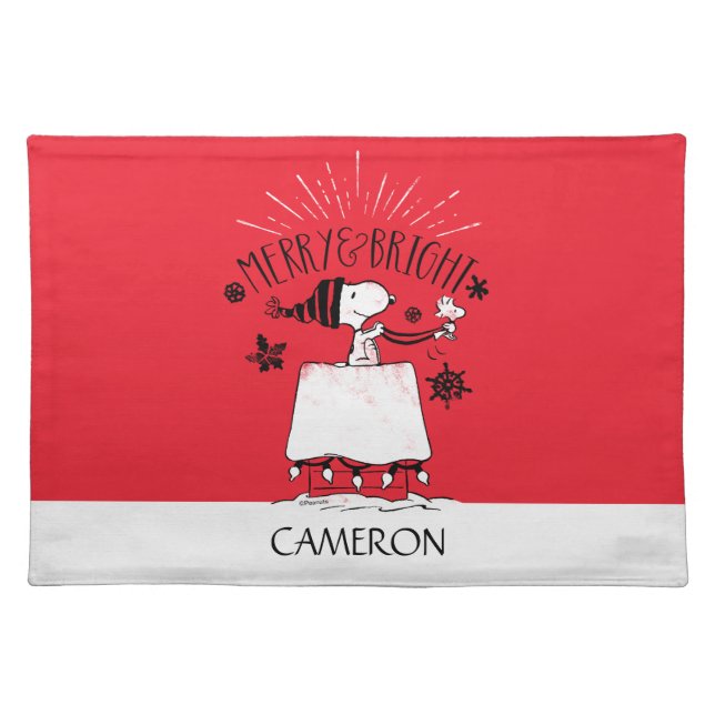 Snoopy and Woodstock - Merry & Bright Cloth Placemat (Front)