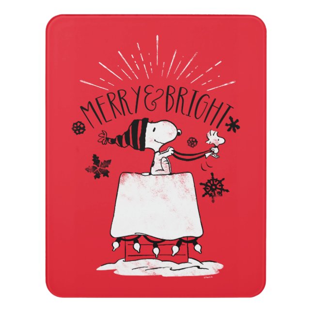 Snoopy and Woodstock - Merry & Bright Door Sign (Contemporary Vert)