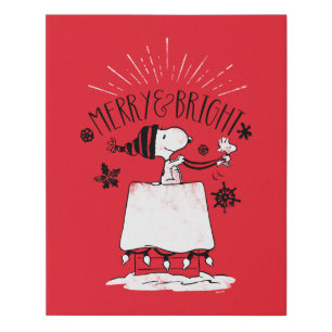 Snoopy and Woodstock - Merry & Bright Faux Canvas Print