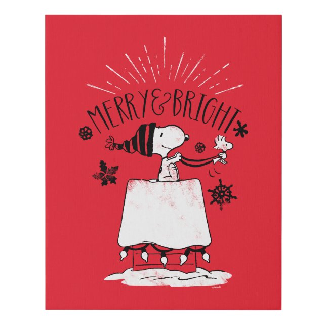 Snoopy and Woodstock - Merry & Bright Faux Canvas Print (Front)