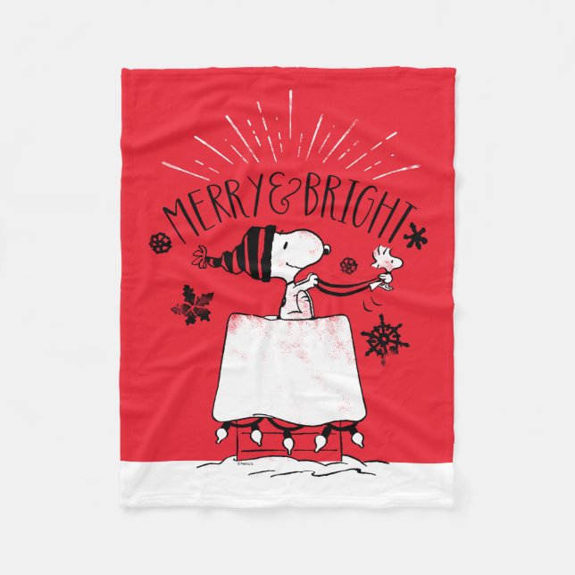 Snoopy and Woodstock - Merry & Bright Fleece Blanket (Front)