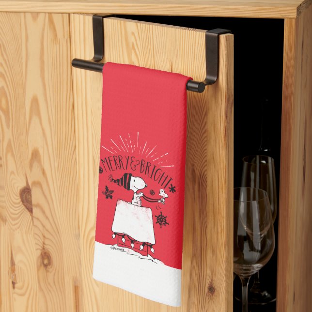 Snoopy and Woodstock - Merry & Bright Kitchen Towel (Thirds Fold)