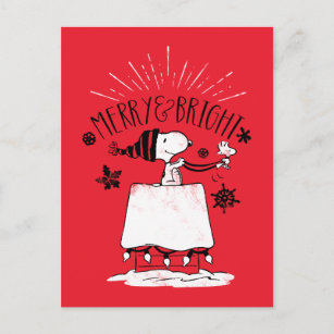 Snoopy and Woodstock - Merry & Bright Postcard