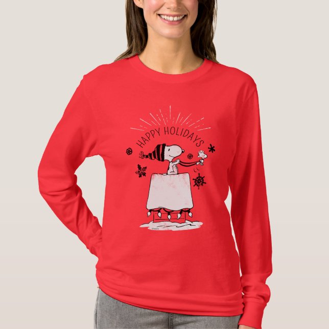 Snoopy and Woodstock - Merry & Bright T-Shirt (Front)