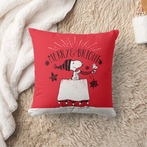 Snoopy and Woodstock _ Merry  Bright Throw Pillow