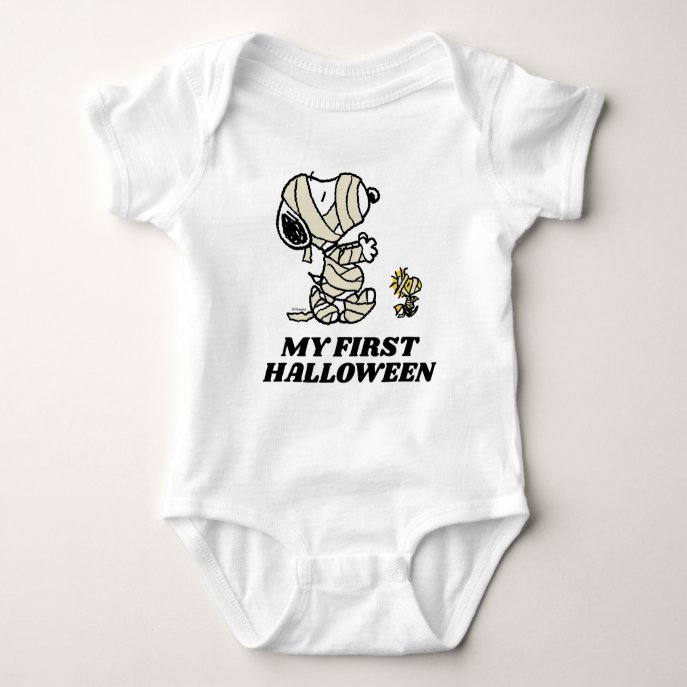 Snoopy and Woodstock Mummies | My First Halloween Baby Bodysuit