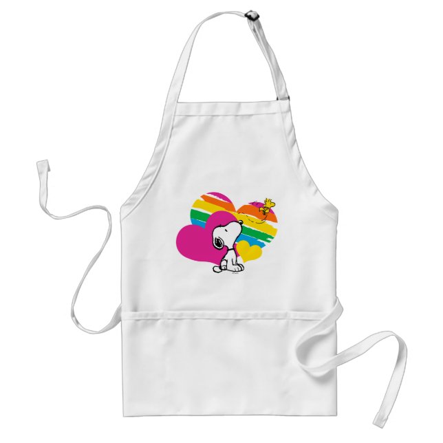 Snoopy and Woodstock | Rainbow Hearts Adult Apron (Front)