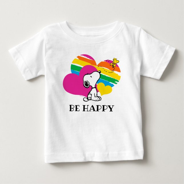 Snoopy and Woodstock | Rainbow Hearts Baby T-Shirt (Front)