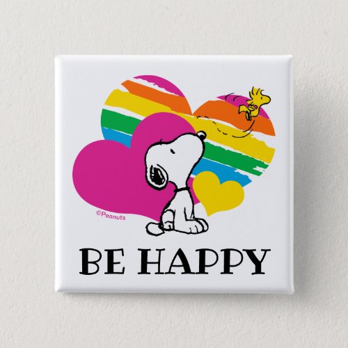 Snoopy and Woodstock  Rainbow Hearts Button