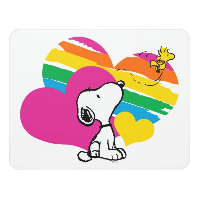 Snoopy and Woodstock | Rainbow Hearts Door Sign (Contemporary Front)