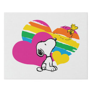 Snoopy and Woodstock   Rainbow Hearts Faux Canvas Print