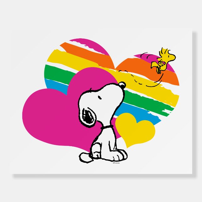 Snoopy and Woodstock | Rainbow Hearts Foam Board (Front)