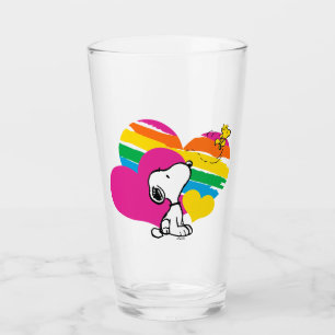 Snoopy and Woodstock Rainbow Hearts Glass