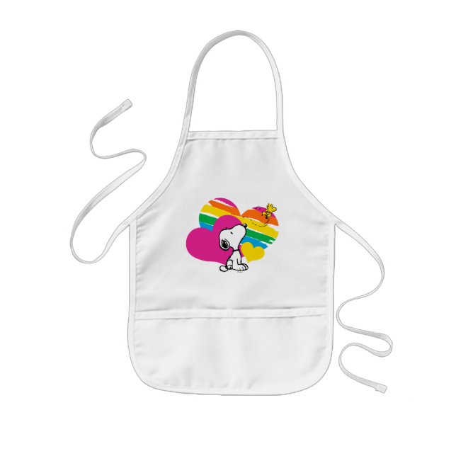 Snoopy and Woodstock | Rainbow Hearts Kids' Apron (Front)