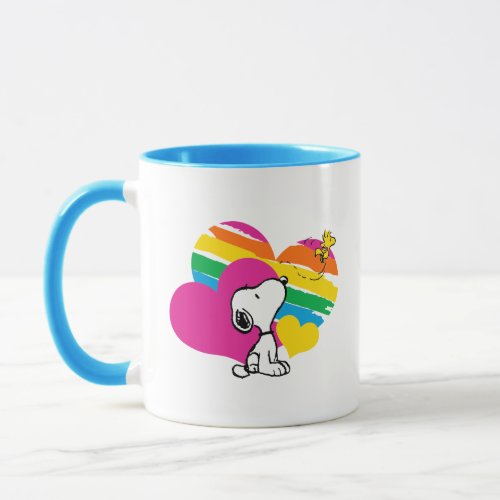 Snoopy and Woodstock  Rainbow Hearts Mug