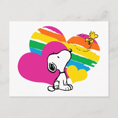 Snoopy and Woodstock  Rainbow Hearts Postcard