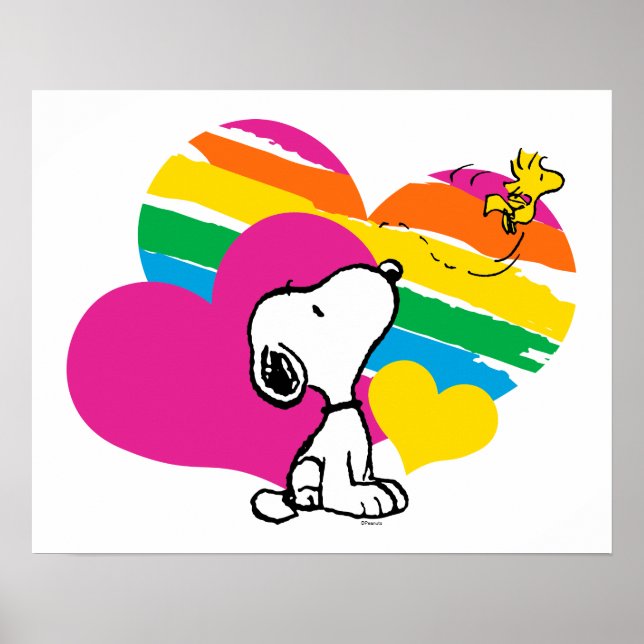 Snoopy and Woodstock | Rainbow Hearts Poster (Front)