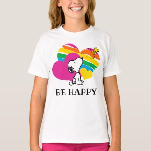 Snoopy and Woodstock  Rainbow Hearts T_Shirt