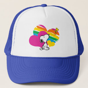 Snoopy and Woodstock Rainbow Hearts Trucker Hat