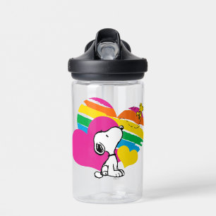 Snoopy and Woodstock Rainbow Hearts Water Bottle
