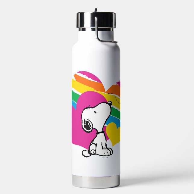 Snoopy and Woodstock | Rainbow Hearts Water Bottle (Left)