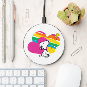 Snoopy and Woodstock Rainbow Hearts Wireless Charger