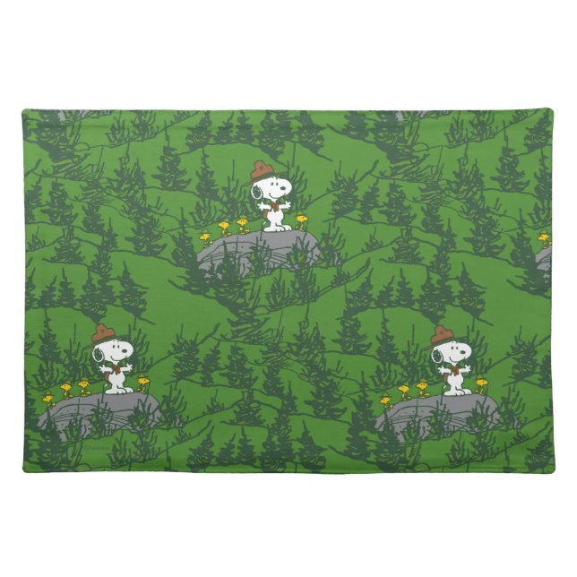 Snoopy Beagle Scout Hiking Pattern Cloth Placemat (Front)