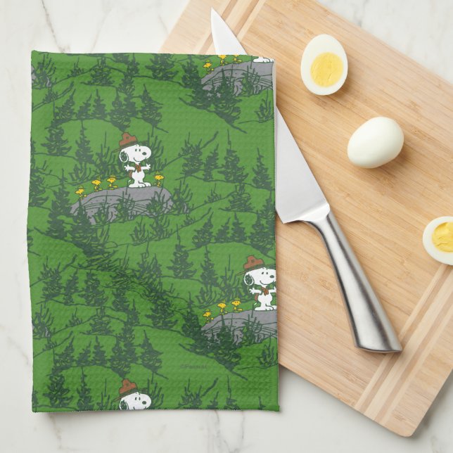 Snoopy Beagle Scout Hiking Pattern Kitchen Towel (Quarter Fold)