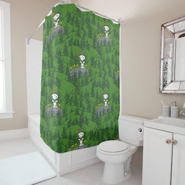 Snoopy Beagle Scout Hiking Pattern Shower Curtain (In Situ)