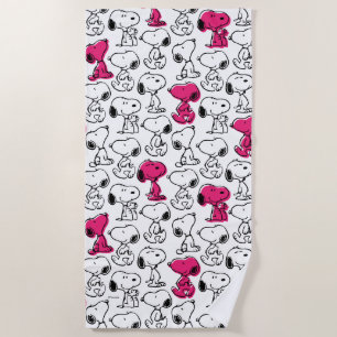Snoopy Black & Magenta Pattern Beach Towel