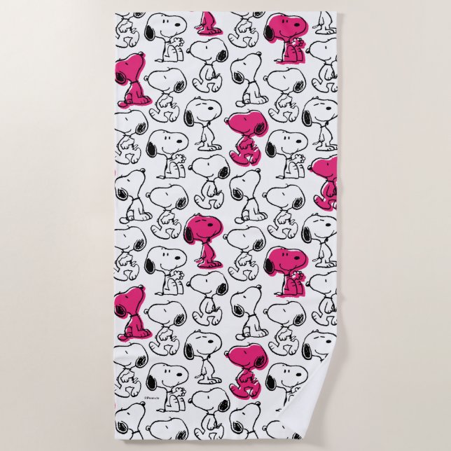 Snoopy Black & Magenta Pattern Beach Towel (Front)