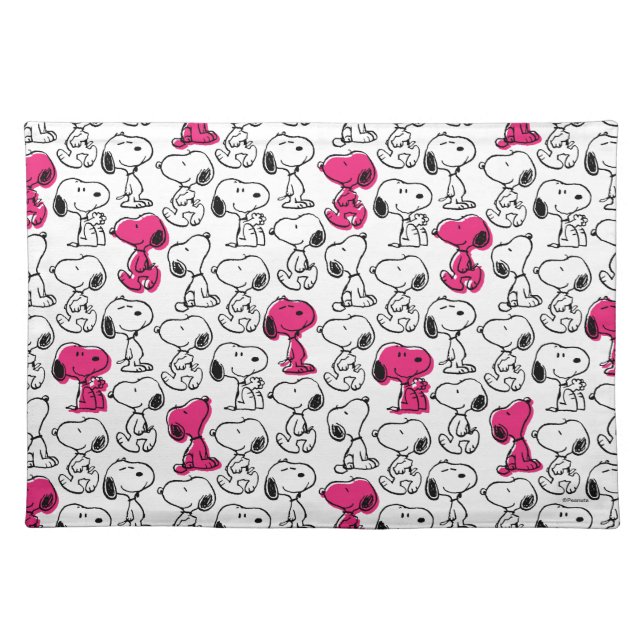 Snoopy Black & Magenta Pattern Cloth Placemat (Front)